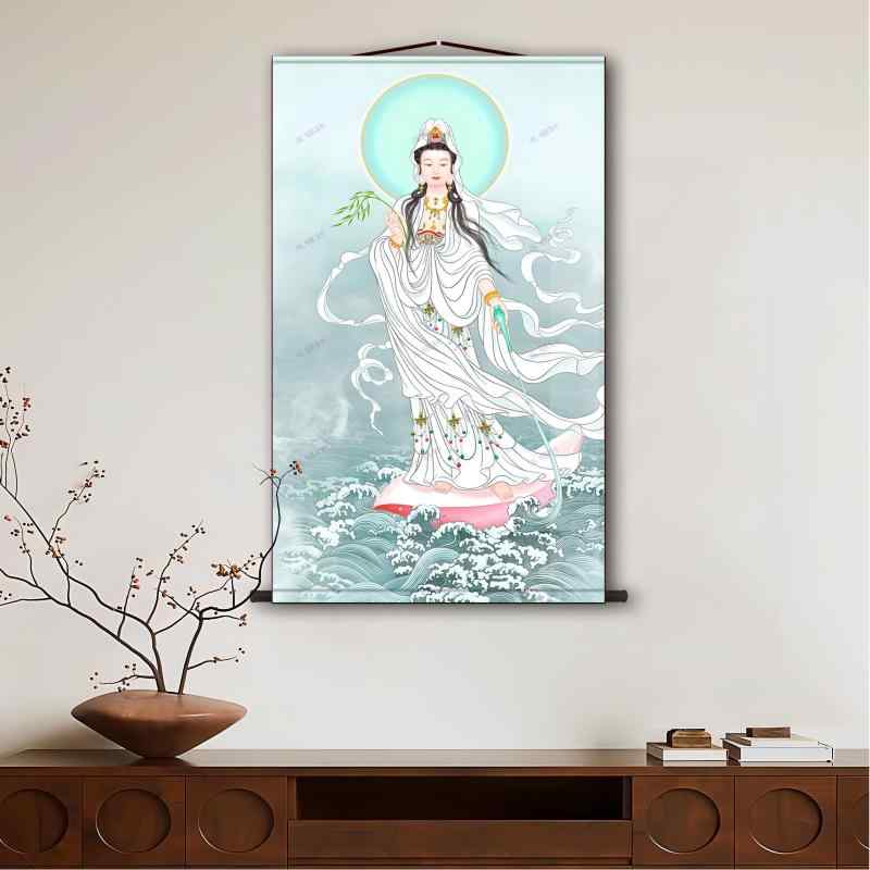 楽天市場】掛け軸 仏画 白衣観音 観世音菩薩 高級絹本 手作業表装 中国