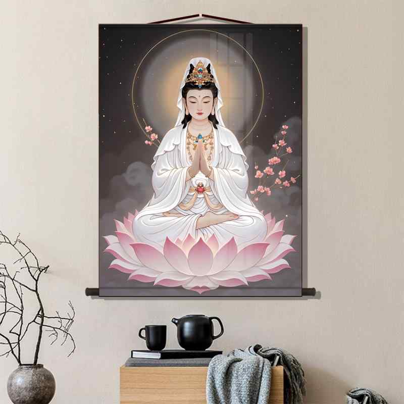 楽天市場】掛け軸 仏画 白衣観音 観世音菩薩 高級絹本 手作業表装 中国