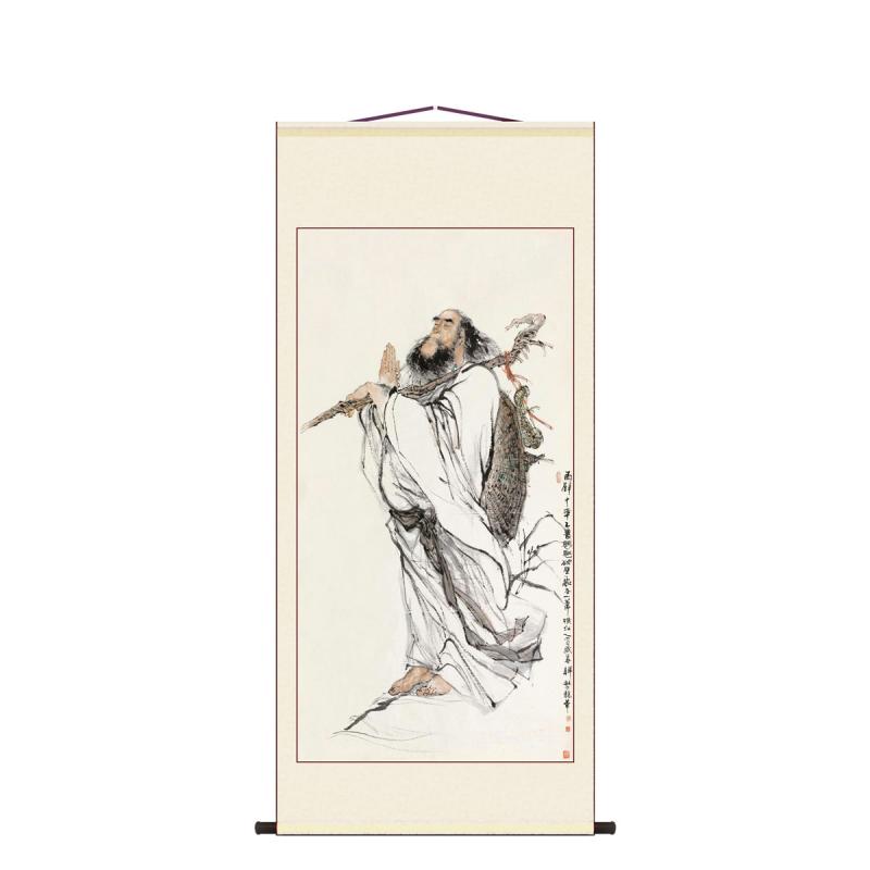 掛け軸 レトロ 絵画 達磨 中国 リビング ルーム 仏堂 装飾画 祖先 肖像画 絹 水墨画 ヴィンテージライク 高級感