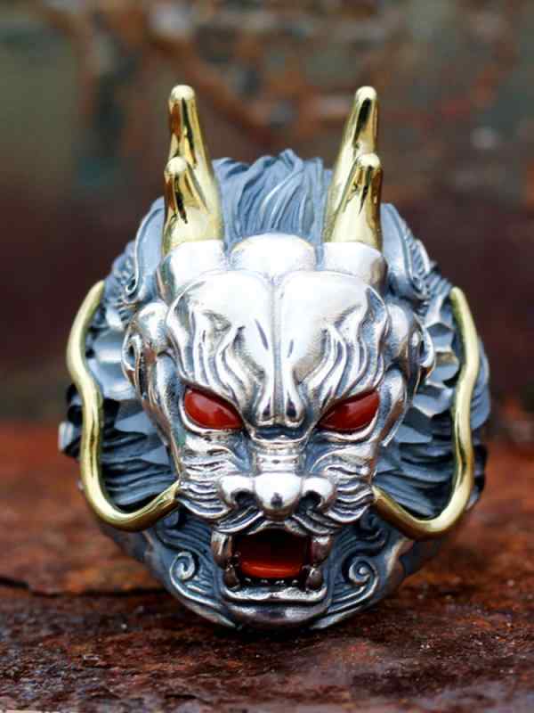 メンズライク 指環 S925 しろがね色 輪っか 火竜 龍 竜 大袈裟に言う 個人的特徴的 中国 引き分け 大きさ 合わせる能力のある ヴィンテージライク ごつめ