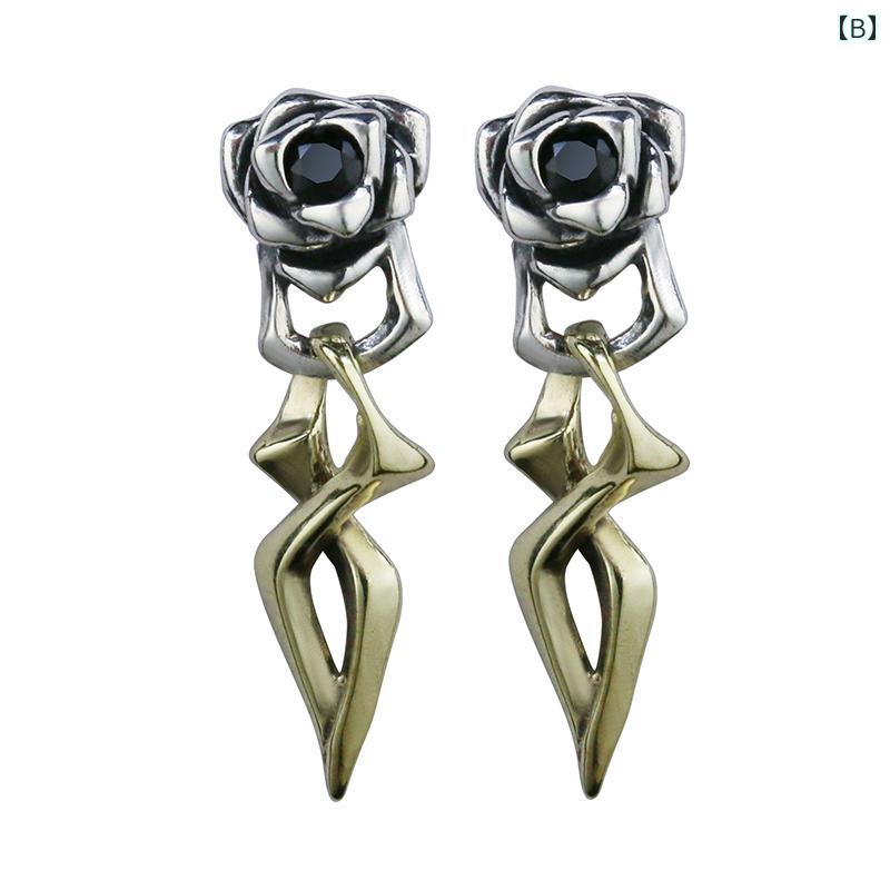ピアス メンズライク ダーク 925 シルバー ストーン ローズ フラワー ロック イヤーアクセサリー ゴシック