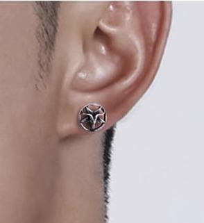 メンズライク ピアス ダーク 925 シルバー アメリカ レトロ サタン ゴート ペンタグラム ゴシック シングル 男女 ユニセックス ヴィンテージライク