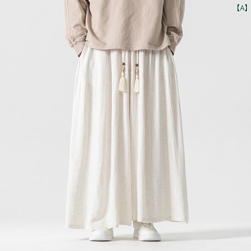 袴風 パンツ メンズ ロング チャイナ風 ワイドレッグ レトロ 大きいサイズ リラックス ゆったり ルーズフィット エスニック フレア 瞑想