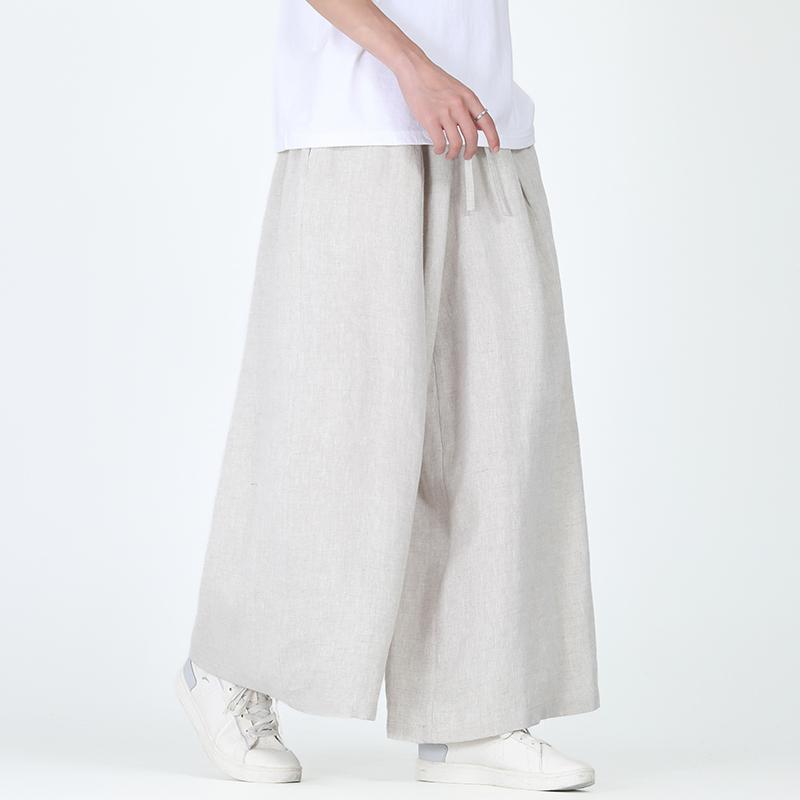 袴風 パンツ メンズ ロング カジュアル ワイドレッグ 九分丈 チャイナ風 リラックス フィット ゆったり シンプル ナチュラル