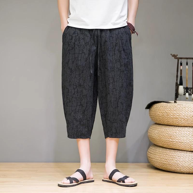 メンズ 七分丈 クロップド パンツ 夏用 レトロ チャイナ風 大きいサイズあり コットン リネン グランパコア
