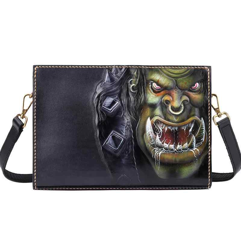 ショルダーバッグ 手彫り 職人技 メンズ ファッション アイテム クロスボディ レザー メッセンジャー クール 個性的 クラッチバッグ 第一層牛革 大容量 収納力 耐久性