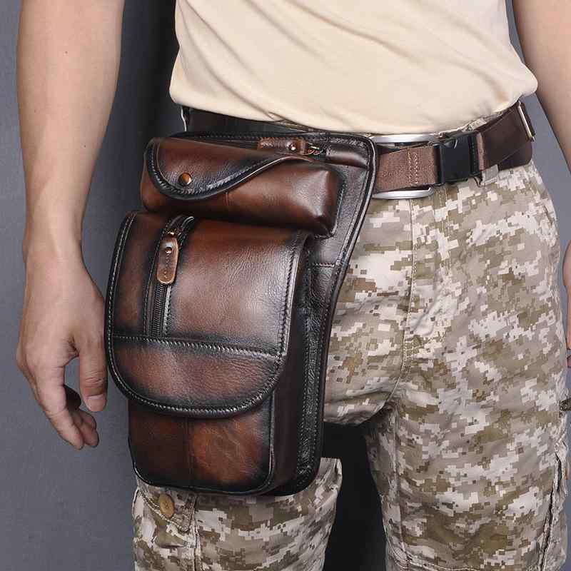 レッグバッグ ホースレザー メンズ ファッション アイテム レトロ 第一層牛革 クロスボディ アウトドア スポーツ デイリーユース スモール スマートフォン バイカー 多用途 ヴィンテージ
