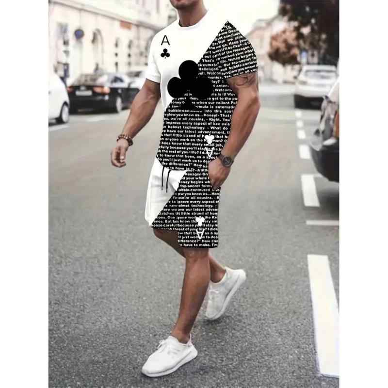 メンズ ファッション トランプ柄 プリント 半袖 Tシャツ ショートパンツ スーツ セットアップ リラックス ルームウェア リゾート 休日 快適 涼感 軽量 カジュアル デザイン アクティブ
