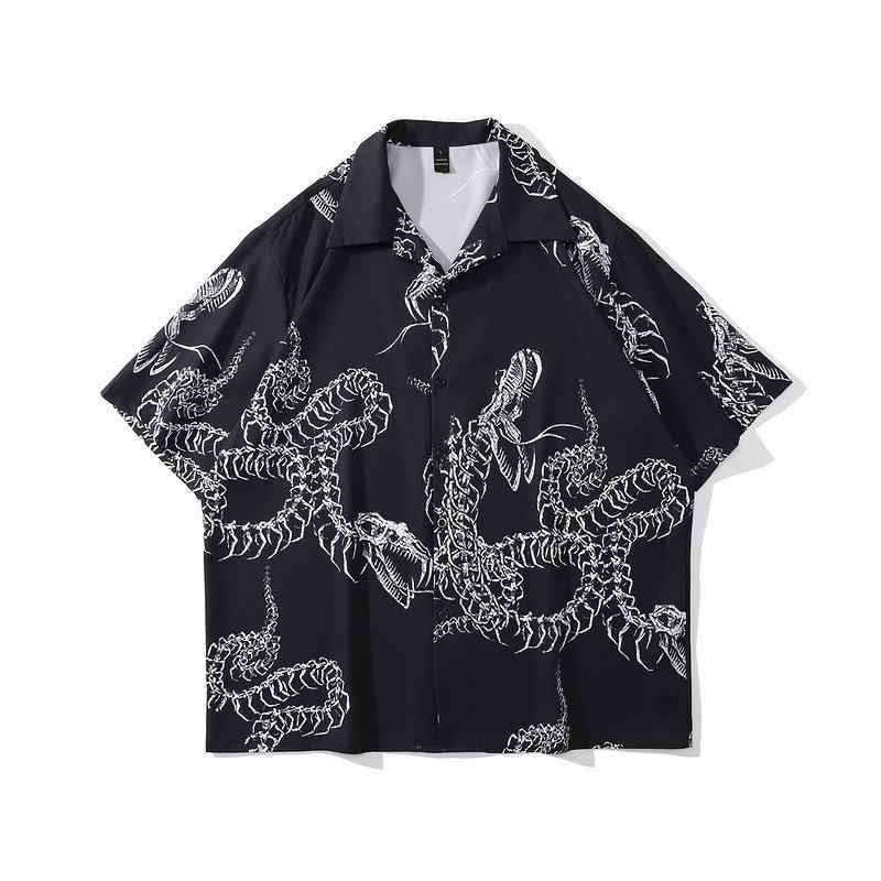 メンズ ファッション シャツ トップス 半袖 夏コーデ ダーク ボーンズ柄 プリント 個性 アート デザイン ユニーク カジュアル リラックス デイリーユース 着心地 軽量 快適 涼感 の商品写真