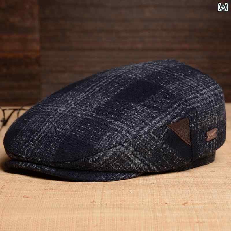 メンズ ハンチング帽 キャップ 帽子 チェック柄 シンプル カジュアル おしゃれ 上品 冬 ファッション あったか 防寒 スタイリッシュ クラシック レトロ パパコーデ シニア ギフト｜Hanbok Home
