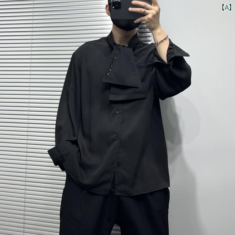 メンズ トップス フレンチ タイ レトロ ゆったり 全能 プルオーバー ハイエンド 心地好い 奥ゆかしい 研ぎあげる 無地 御前上等感 黒いこと 若押し出し その他-メンズファッション