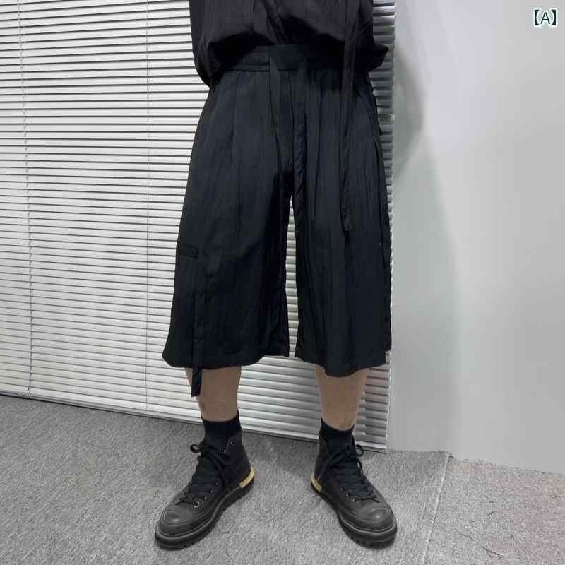 ボトムス 薄手 プリーツ ゆったり ドレープ ズボン メンズ ワーク ウェア ショート パンツ 夏 清涼感 無地 カジュアル レジャー