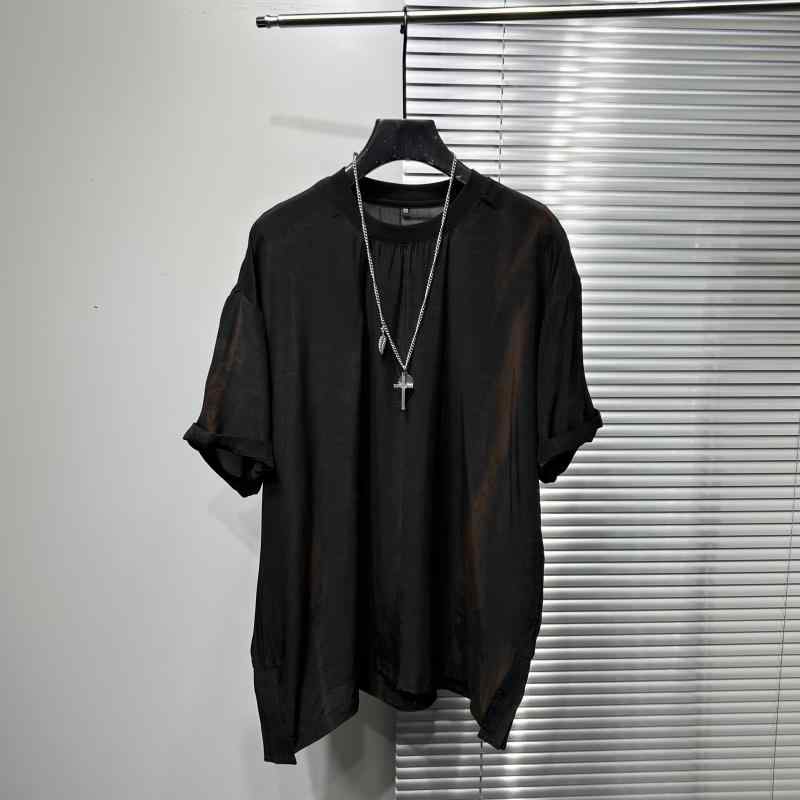 Tシャツ メンズ ファッション ダーク トップス 絞り染め 個性 半袖 ドレープ 薄手 フリーアイロン 清涼感 夏コーデ 快適 通気性 シンプル リラックス ストリート モード