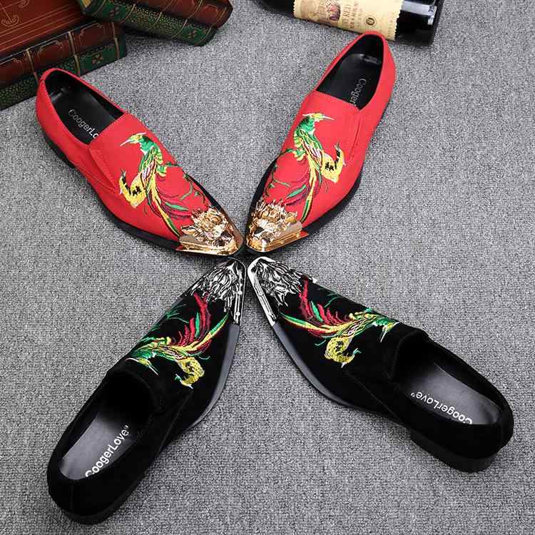 ローファー メンズ ポインテッドトゥ 本革 牛革 韓国ファッション 英国風 ブリットスタイル 刺繍 スリッポン ビジネスカジュアル 紳士靴 おしゃれ トレンド 通気性 ステージ|Hanbok Home