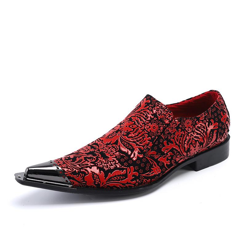 革靴 メンズ 男性用 ビジネス カジュアル フォーマル 牛革 本革 ゴム底 ラバーソール 増高 シークレット インヒール 通気性 蒸れない ファッション 個性的 トレンド メタル ホースビット レッド 赤｜Hanbok Home