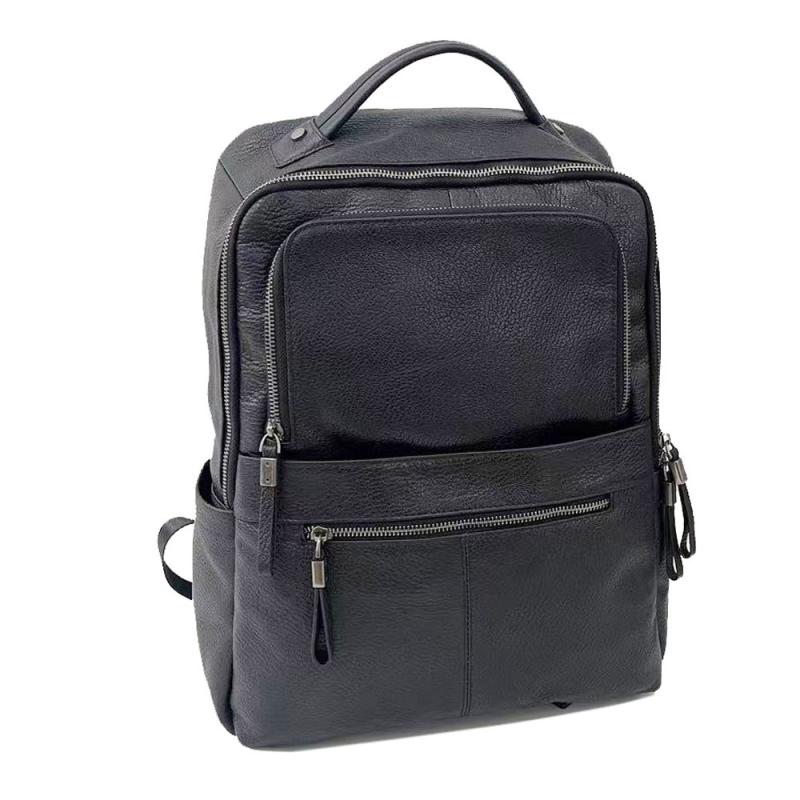 バックパック メンズ 男性用 本革 牛革 レザー ビジネスリュック 通勤 通学 出張 カバン PC収納 14インチ対応 タブレット収納 撥水 大容量 クッションショルダーストラップ ブラック 切り替え