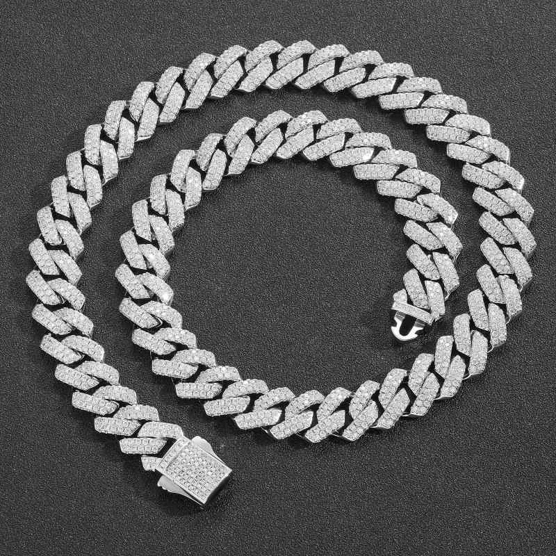 ネックレス メンズ 欧米風 ヒップホップ ストリート系 ひし形喜平チェーン 幅13mm ジルコニア装飾 銅製 スプリングクラスプ 金色 シルバー カジュアル 個性的 ファッション小物
