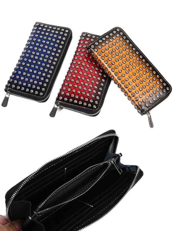 財布 メンズ 長財布 ロングウォレット 本革 牛革 レザー オリジナルデザイン 個性的 スタッズ ファスナー 配色 ロック バイカー ライダース 耐久性｜Hanbok Home