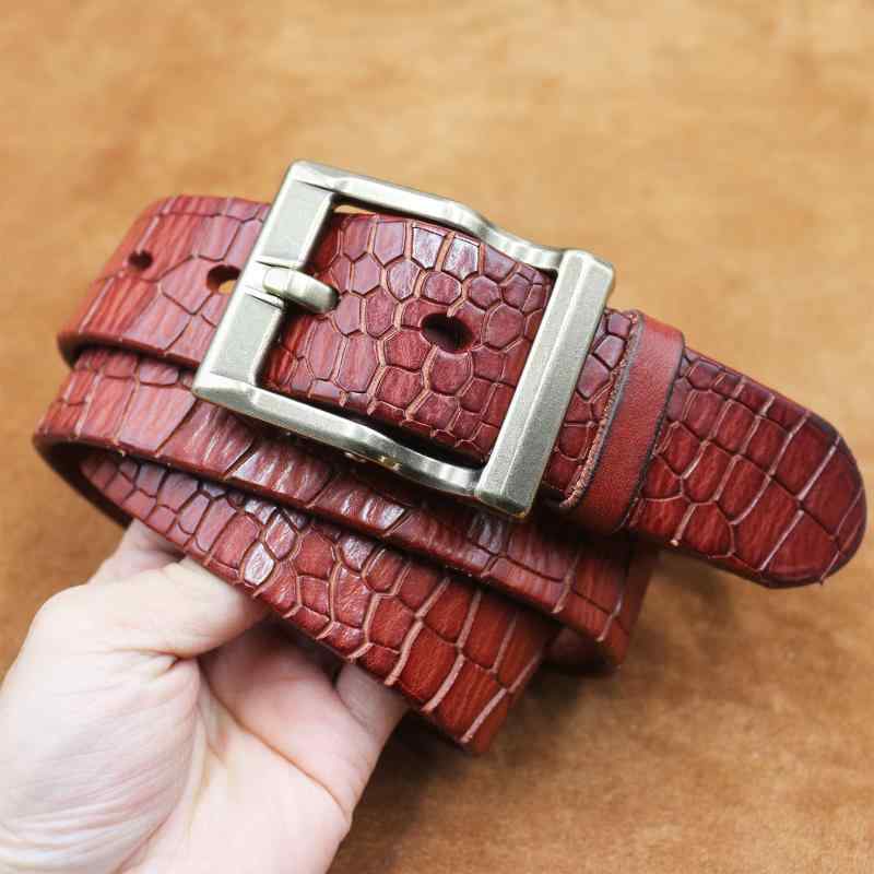 ベルト メンズ 3.8cm幅 本革 牛革 ピンバックル ヴィンテージ加工 クロコ型押し カジュアル ビジネス 通勤 おしゃれ 合金バックル ブラック コーヒー カーキ レッドブラウン