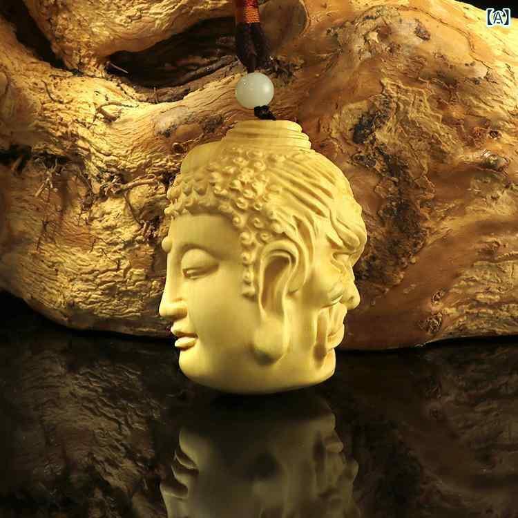 置物 ツゲ材 木彫り 仏頭 掌玩物 一念の間 仏魔 精巧 彫刻品 車飾り カーアクセサリー インテリア コレクション 縁起物 ギフト