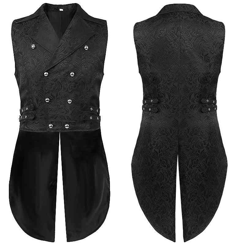 ベスト 男性用 メンズ 中世風 ゴシック レトロ クラシック 英国風 タキシード風 ロング丈 礼服風 ハロウィン コスチューム 衣装 仮装 ジレ ジャカード織り ポリエステル ブラック 黒