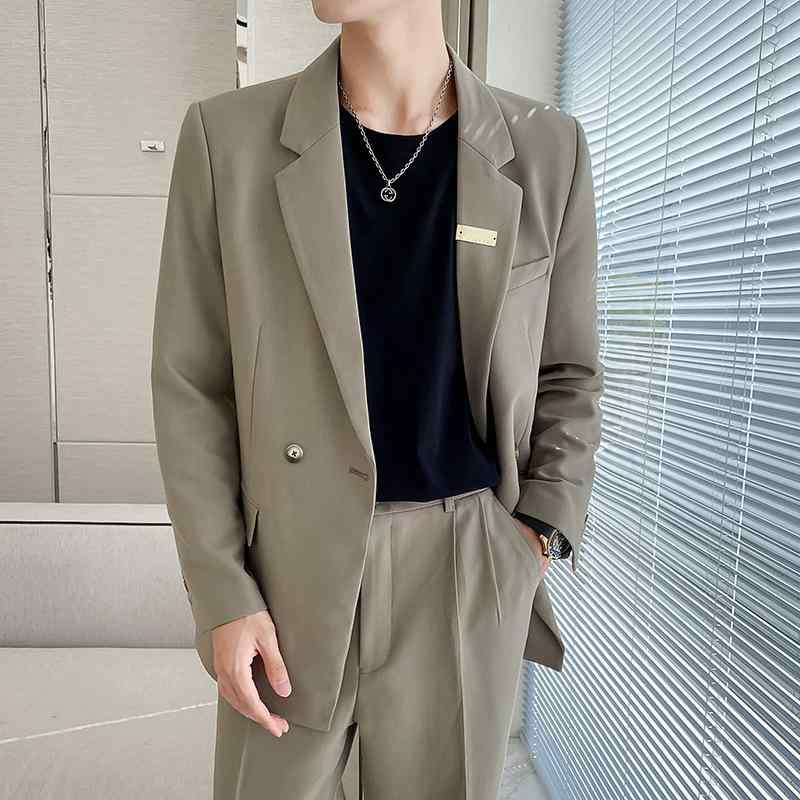 テーラードジャケット メンズ カジュアル きれいめ 韓国風 ゆったり オーバーサイズ テーラードカラー 春秋 アウター 綿混 ポリエステル シワになりにくい ビジネス オフィス 通勤 通学 普段使い お出かけ グレー ブラック