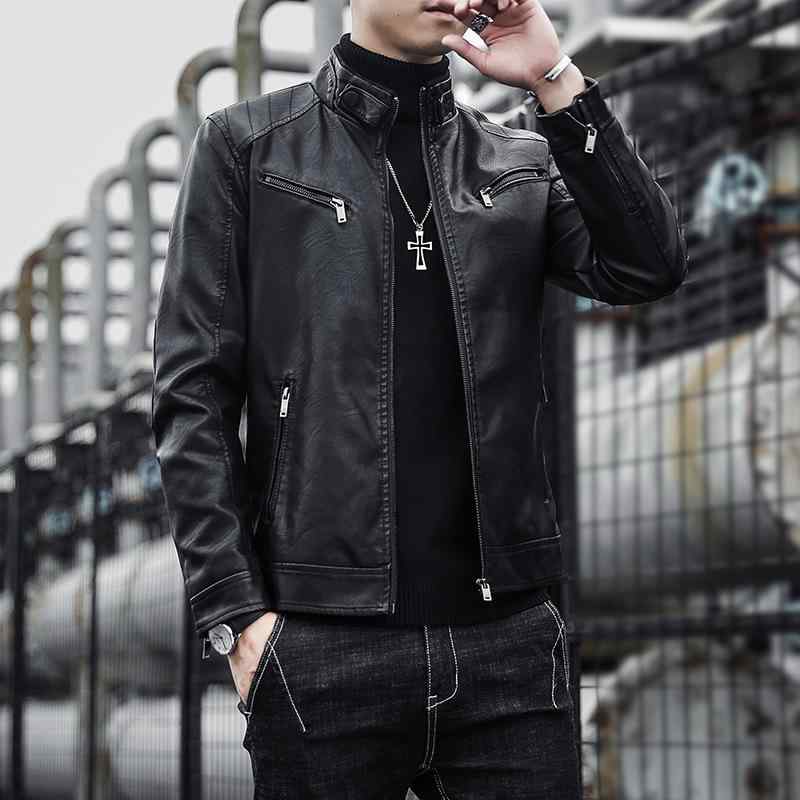 レザージャケット メンズ PUレザー フェイクレザー ライダース スタンドカラー ジップアップ 革ジャン ブルゾン カジュアル おしゃれ 韓国風 ストリート 普段使い 秋冬
