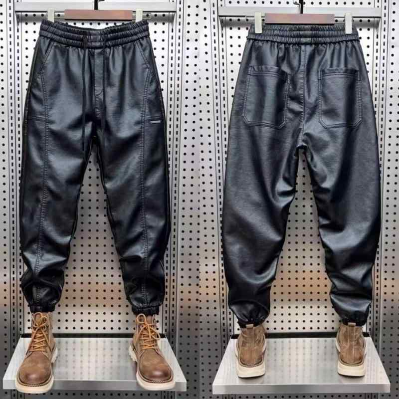 パンツ メンズ レザーパンツ フェイクレザー 合皮 革パンツ スリムフィット スキニー 細身 バイク ライディング 秋冬 厚手 極厚 防寒 保温 あったか 高級感 防風 防水 ストリート カジュアル 普段使い ブラック 黒