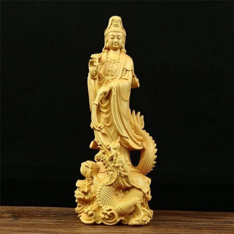 置物 龍乗観世音菩薩 仏像 観音様 崖柏 木彫り 天然木 無垢材 精巧 彫刻 リビング 玄関 卓上 インテリア オブジェ モダンチャイニーズ 和室 洋室 縁起物 美術品