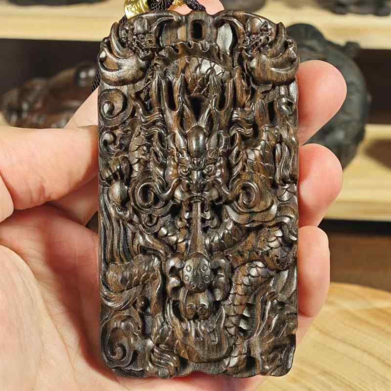 置物 特大サイズ インドネシア ダラガンウッド 烏木 無垢材 六字真言 龍牌 両面彫刻 高級感 モダン 精巧 卓上 デスク オブジェ 飾り 縁起物 木彫り 4,120円
