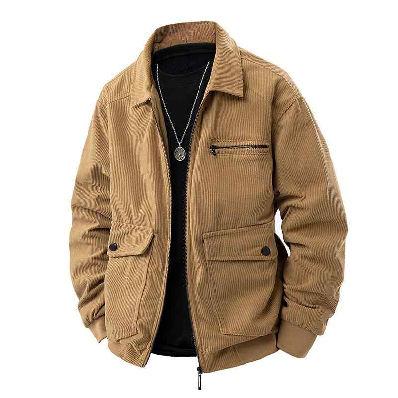 ジャケット メンズ 男性用 アウター 秋冬 コーデュロイ ブルゾン 襟付き ジップアップ ゆったり オーバーサイズ 無地 ワークテイスト カジュアル 普段使い 大人カジュアル ミドルエイジ 韓国ファッション