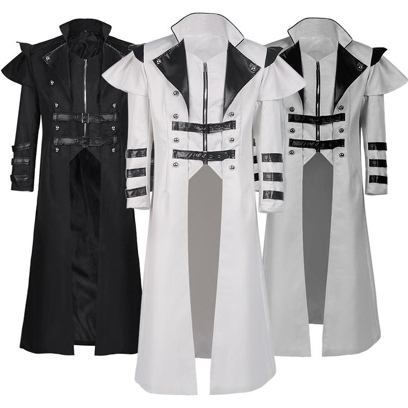 コスチューム 男女兼用 ハロウィン 中世 宮廷風 ゴシック ロング丈 トレンチコート スリット ジップアップ パーティー 舞台 ステージ衣装 ポリエステル