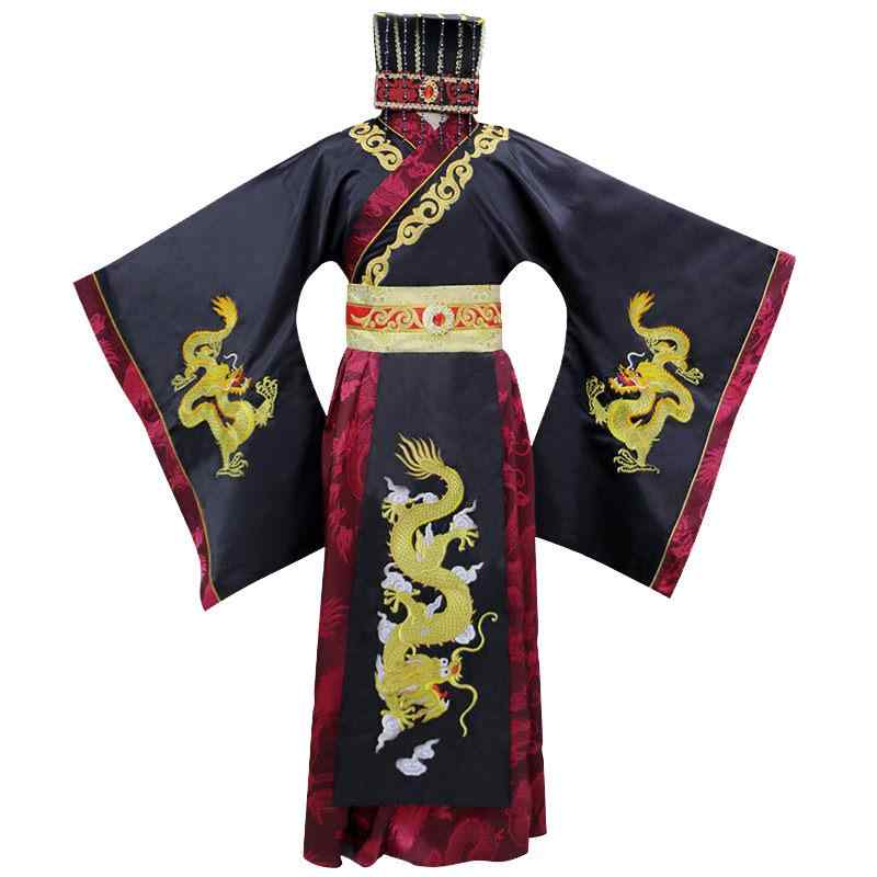 時代劇衣装 男性用 秦の始皇帝 漢武帝 古代中国 皇帝 王様 龍刺繍 豪華絢爛 本格的 皇帝帽子 コスプレ 演劇 舞台 発表会 イベント ハロウィン 学園祭 サテン アセテート繊維製