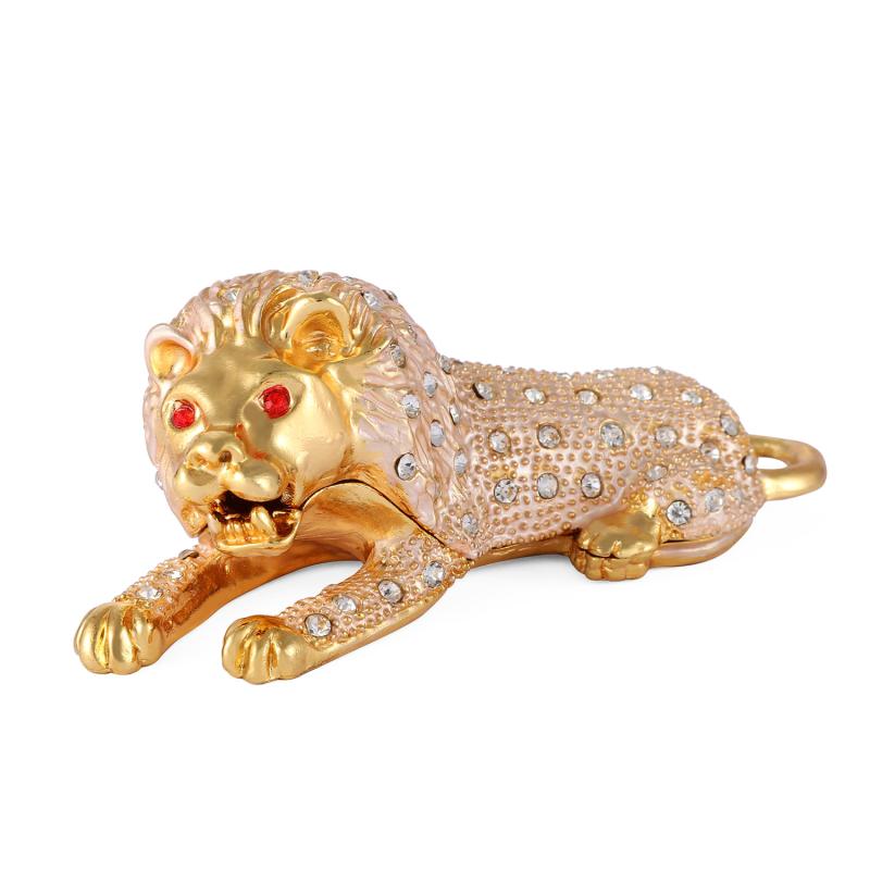 ジュエリーボックス アクセサリーケース エナメル彩 ライオンモチーフ 金属製 合金製 上品 エレガント 高級感 卓上収納 小物入れ インテリア オブジェ 飾り ホワイト ゴールド プレゼント ギフト