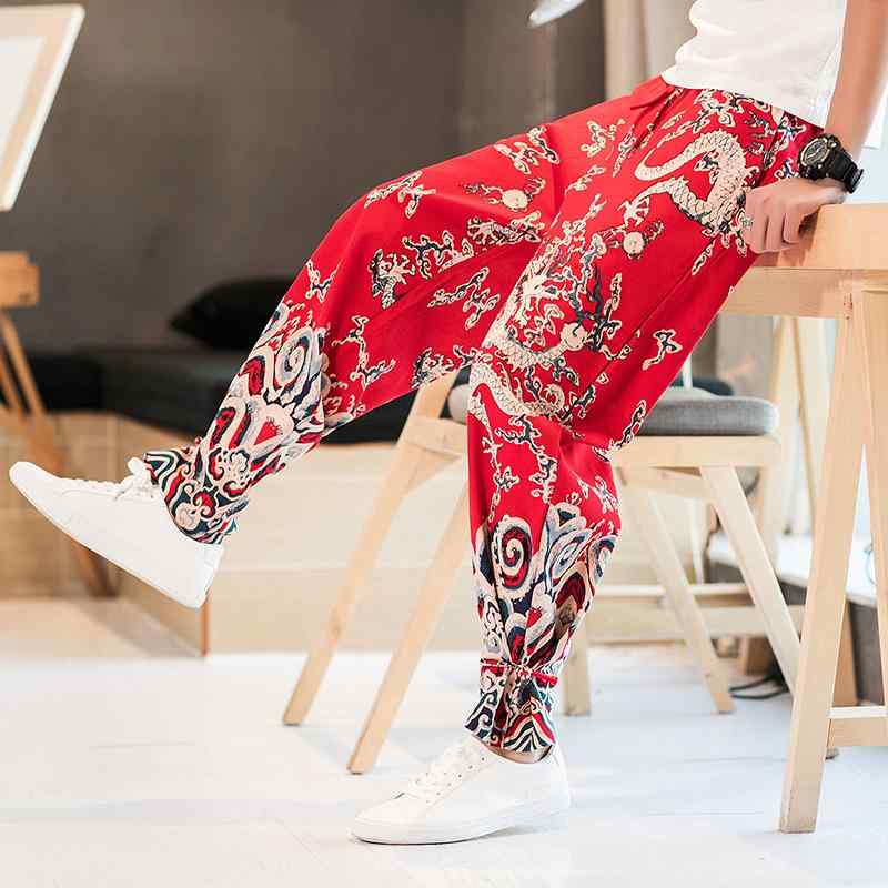 カジュアルパンツ メンズ 男性用 春夏 龍柄 綿 コットン 飾りボタン チャイナボタン ジョガーパンツ 裾絞り ゆったり リラックスフィット チャイナ風 中華風 トレンド 普段使い 部屋着