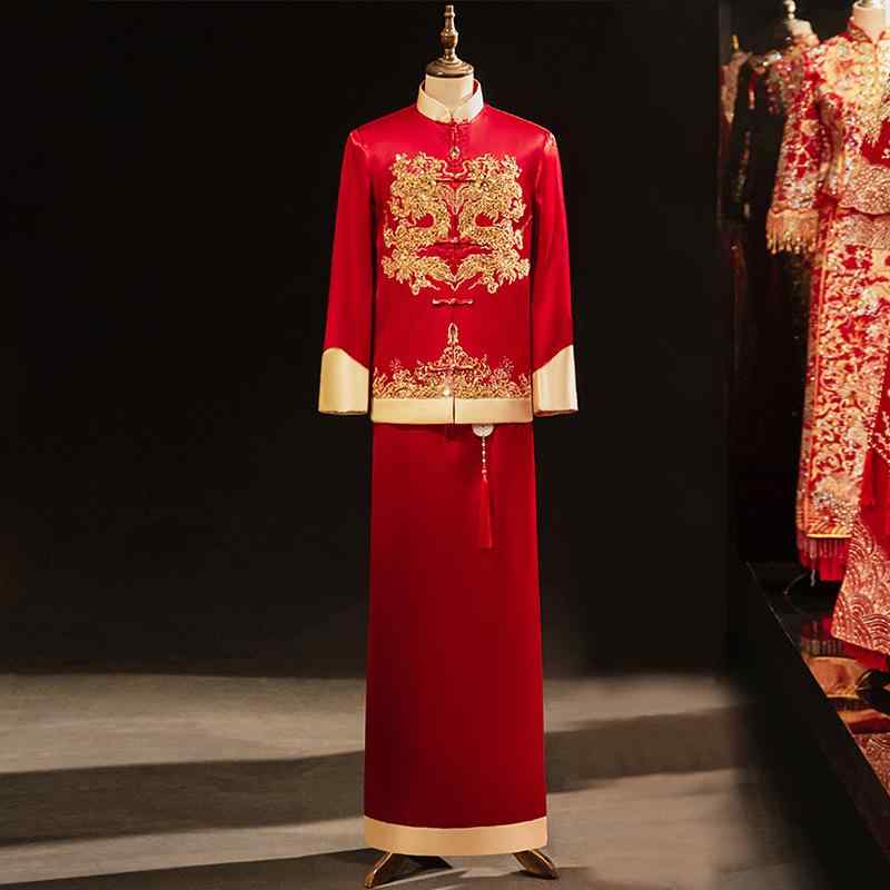 華燭の典御召しもの メンズ 成人男性用 秀禾服 龍鳳褂 唐装 中華風 中国式 言い慣わし的 レトロ 花むこ 礼服 華燭の典 交歓会 御造作 前撮り 不死化映画化 フォーマル 寄り合い ポリエステル 刺・墸 珠繍 ジャカード織り