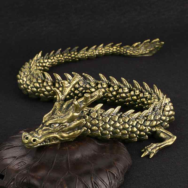 置物 真鍮製 可動式 リアル 3D 金色 龍 ドラゴン 神龍 干支 オブジェ インテリア 工芸品 アンティーク調 コレクション モダン 高級感
