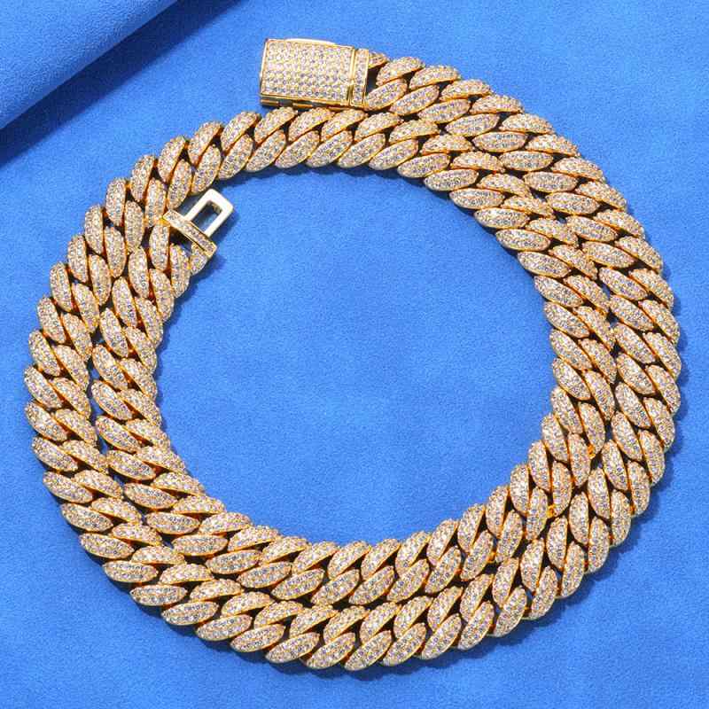 ネックレス メンズ 男性用 ヒップホップ ストリートファッション ダブル ジルコニア 10mm 幅 キューバンチェーン 喜平チェーン 銅製 ゴールド シルバー プラチナカラー アクセサリー 個性的 トレンド