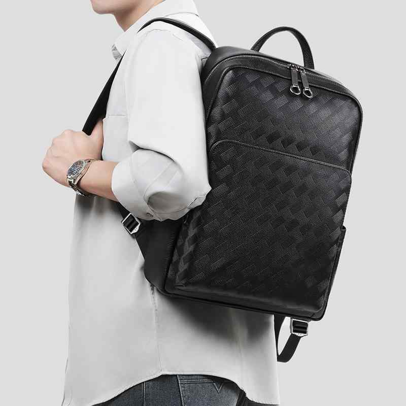 リュックサック メンズ 男性用 本革 牛革 トップグレインレザー シンプル 無地 多機能 ノートPC対応 PC収納 バックパック ビジネス カジュアル デイリーユース 通勤 通学 耐摩耗 ブラック