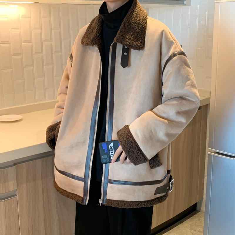ジャケット メンズ 男性用 秋冬 防寒 あったか 裏ボア フェイクムートン 中綿 PUレザー ビッグシルエット オーバーサイズ カジュアル ストリート 韓国風 ジップアップ 襟付き ブルゾン アウター 普段使い ブラック カーキ 9,368円