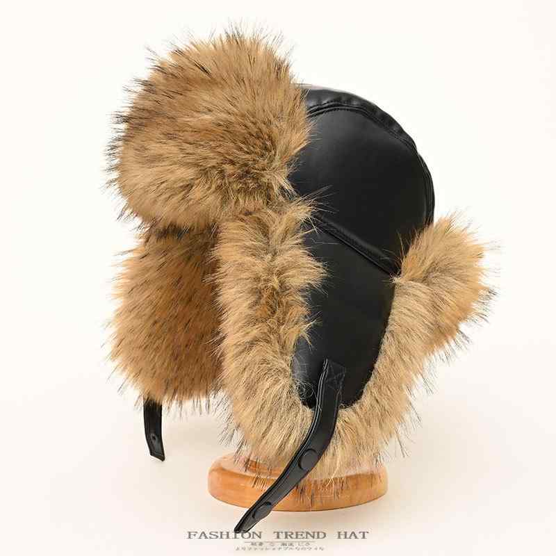 帽子 メンズ 男性用 厚手 防寒 PUレザー 革 ロシア帽 パイロットキャップ フライトキャップ 耳あて フェイクファー フォックス ミンク 保温 首元まで暖かい アウトドア ストリート カジュアル 秋冬