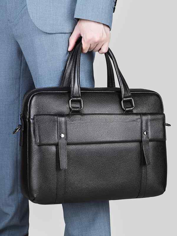 ビジネスバッグ メンズ 男性用 本革 牛革 レザー 横型 大容量 手提げ 斜め掛け PC パソコン 15インチ対応 防水 耐摩耗性 拡張可能 通勤 出張 仕事用 普段使い ブラック 黒｜Hanbok Home