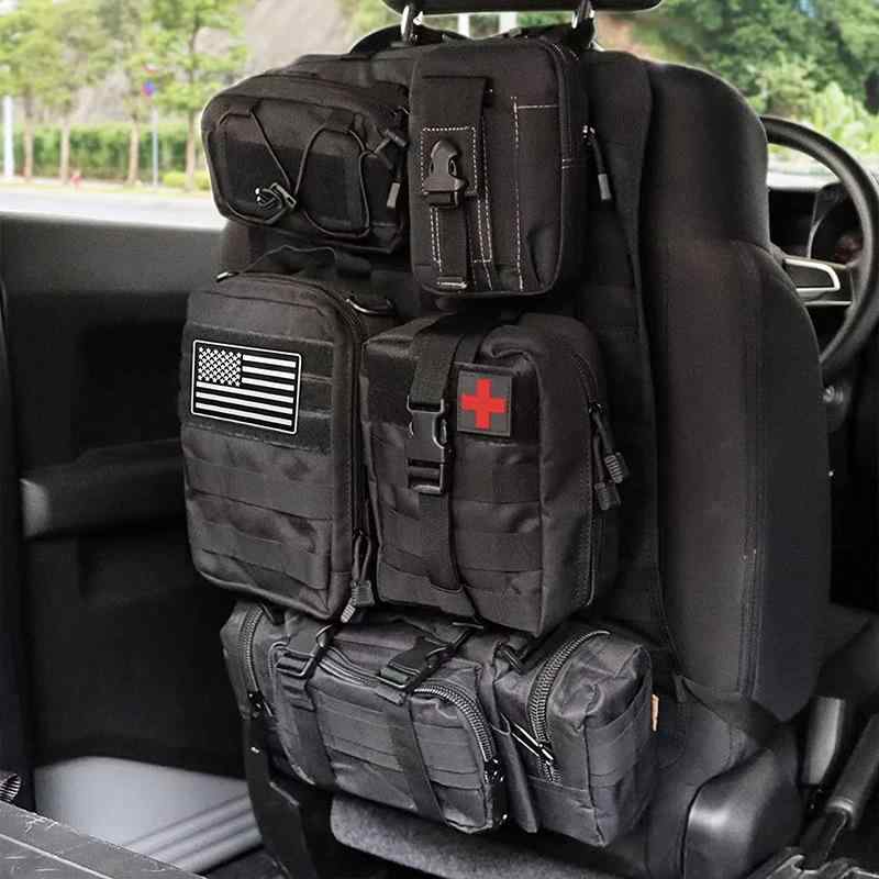 車載収納 後部座席 シートバック タクティカル 多機能 大容量 ポケット MOLLEシステム対応 ドライブ アウトドア 吊り下げバッグ オーガナイザー ブラック コヨーテ ミリタリーグリーン
