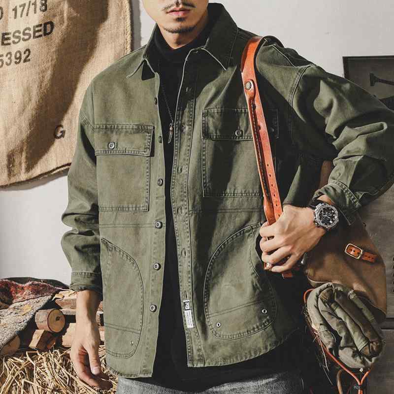 ジャケット メンズ アメリカン カジュアル コットン100% ビッグシルエット レトロ 重厚感 マルチポケット 春秋 ワーク サファリ アウター ブルゾン タウンユース