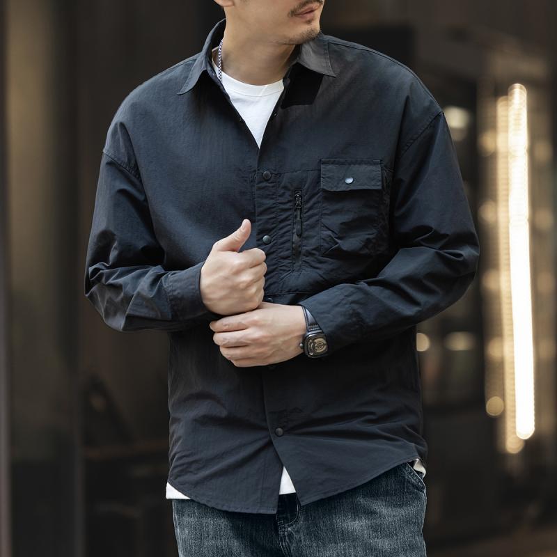 シャツジャケット メンズ ワーク アウトドア 長袖 ルーズフィット ナイロン マウンテン ハンティング カジュアル 普段使い 外遊び 通気性 ウォッシュ加工 春秋