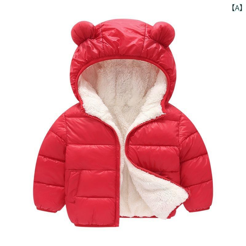 アウター キッズ 子供服 男女兼用 冬 厚手 中綿ジャケット シープボア 裏起毛 暖かい フード付き ジップアップ 韓国ファッション 防寒 おしゃれ カジュアル レッド ブラック ネイビー