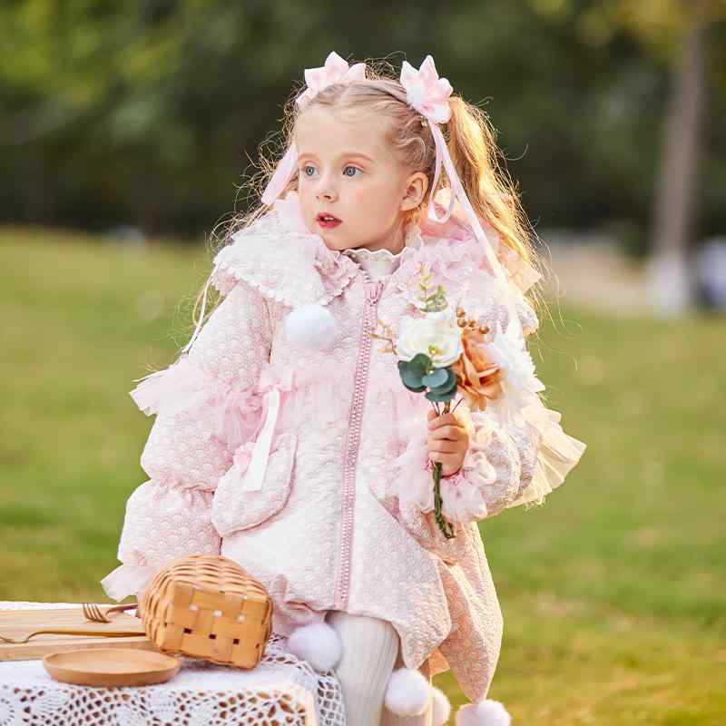 ダウンコート 女の子 キッズ 子供服 秋冬 ホワイトダックダウン90% 軽量 薄手 かわいい キュート ミドル丈 フード付き ピンク 無地 ゆったり ポリエステル アウター｜Hanbok Home