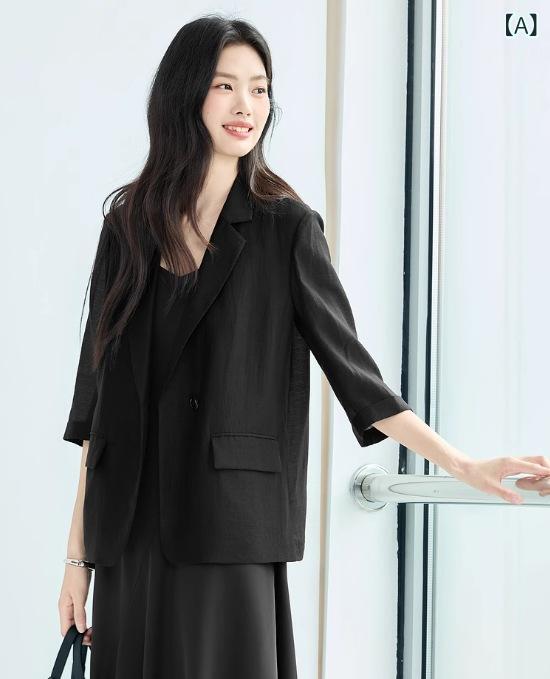 ジャケット レディース 再生繊維 テンセル風 ポリエステル 長袖 シングルブレスト レギュラーフィット 定番 クラシック シンプル ミニマル 上品 着回し 通勤 オフィス ビジネス 普段使い 春夏 ブラック ベージュ アイボリー