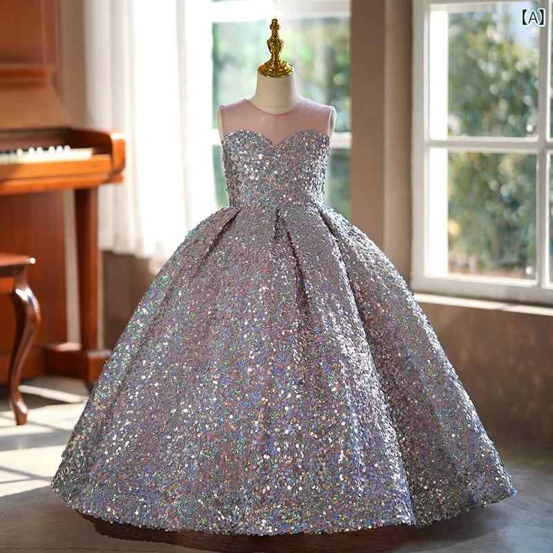 ドレス 女児 キッズ ピアノ発表会 演奏会 プリンセス フォーマル 誕生日 結婚式 フラワーガール リングガール ライトラグジュアリー 高級感 個性的 オーロラシルバー
