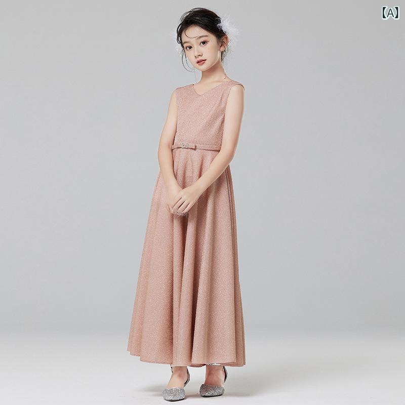 ドレス 女の子 キッズ ジュニア 高級感 プリンセスライン 結婚式 発表会 ピアノ演奏会 フォーマル ステージ衣装 セレモニー ピンク ロング丈
